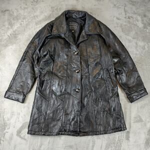VTG MAXAM Brand Genuine Leather lambskin Italian mosaic biker long jacket wms L